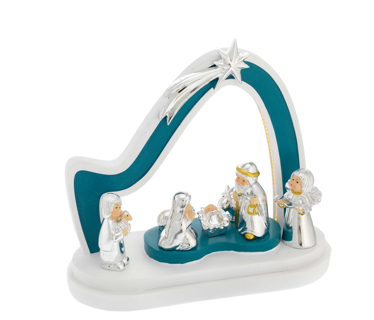Capanna 9*21*19 bicolore ottanio con led + presepe provenzale 7 pzi